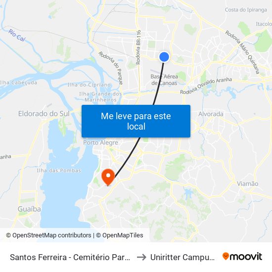 Santos Ferreira - Cemitério Parque São Vicente to Uniritter Campus Zona Sul map