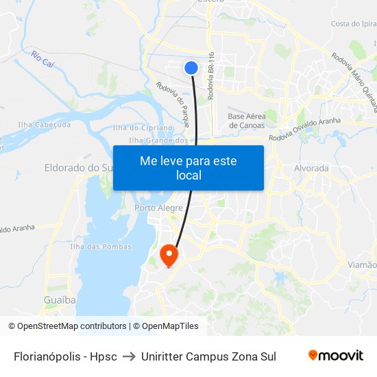 Florianópolis - Hpsc to Uniritter Campus Zona Sul map