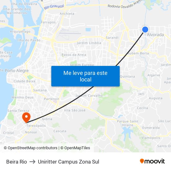 Beira Rio to Uniritter Campus Zona Sul map
