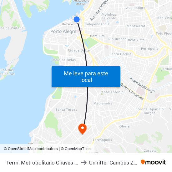 Term. Metropolitano Chaves Barcellos to Uniritter Campus Zona Sul map