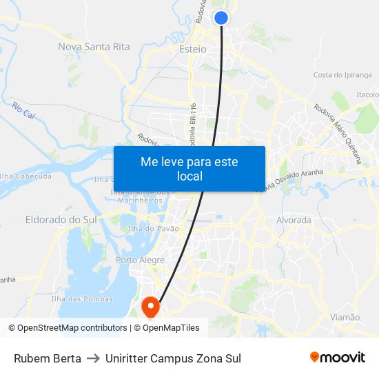 Rubem Berta to Uniritter Campus Zona Sul map