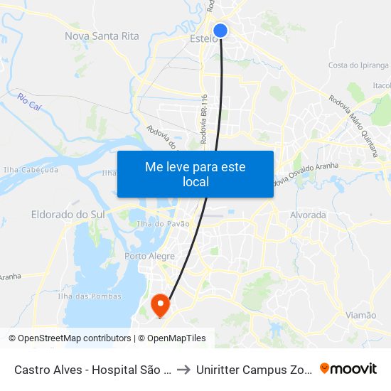 Castro Alves - Hospital São Camilo to Uniritter Campus Zona Sul map