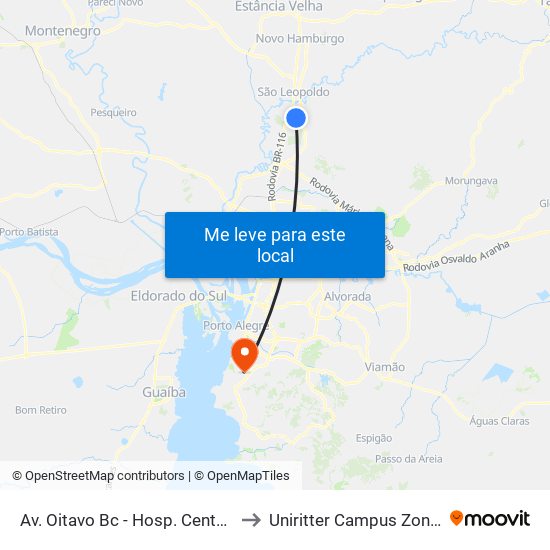 Av. Oitavo Bc - Hosp. Centenário to Uniritter Campus Zona Sul map