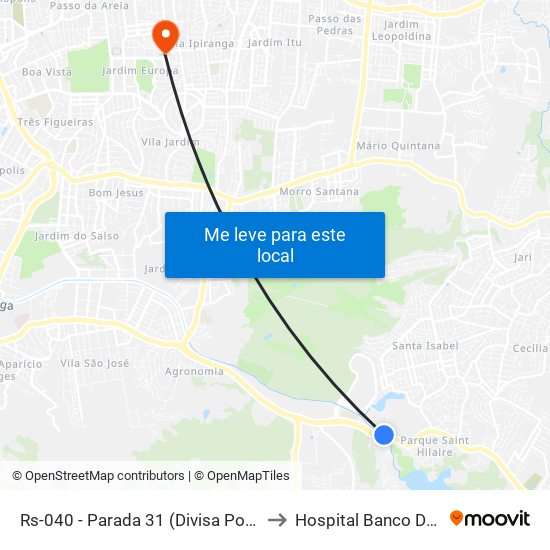 Rs-040 - Parada 31 (Divisa Porto Alegre) to Hospital Banco De Olhos map