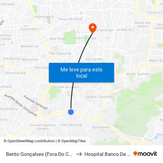 Bento Gonçalves (Fora Do Corredor) to Hospital Banco De Olhos map