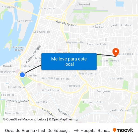 Osvaldo Aranha - Inst. De Educação (Fora Do Corredor) to Hospital Banco De Olhos map