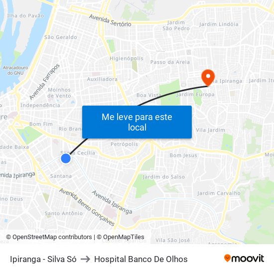 Ipiranga - Silva Só to Hospital Banco De Olhos map