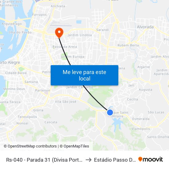 Rs-040 - Parada 31 (Divisa Porto Alegre) to Estádio Passo D'Areia map