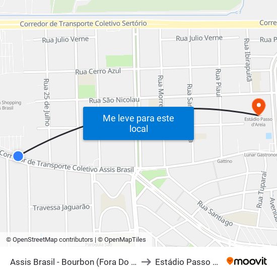 Assis Brasil - Bourbon (Fora Do Corredor) to Estádio Passo D'Areia map