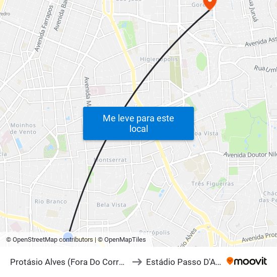 Protásio Alves (Fora Do Corredor) to Estádio Passo D'Areia map