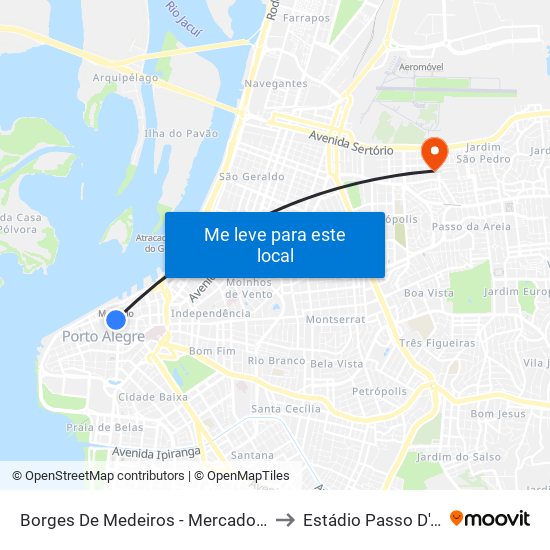 Borges De Medeiros - Mercado Público to Estádio Passo D'Areia map