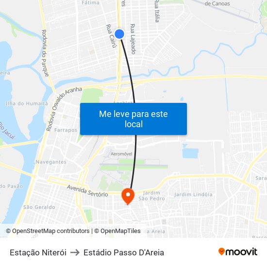 Estação Niterói to Estádio Passo D'Areia map