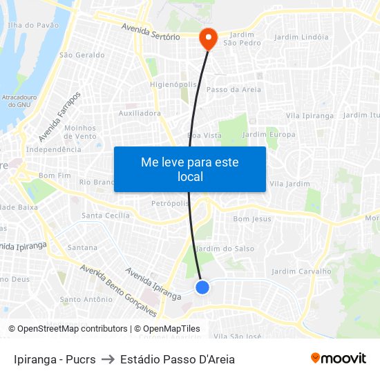Ipiranga - Pucrs to Estádio Passo D'Areia map