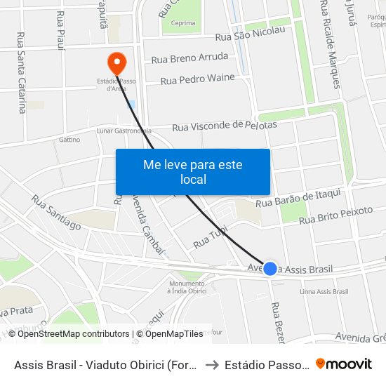 Assis Brasil - Viaduto Obirici (Fora Do Corredor) to Estádio Passo D'Areia map