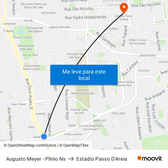 Augusto Meyer - Plínio Ns to Estádio Passo D'Areia map
