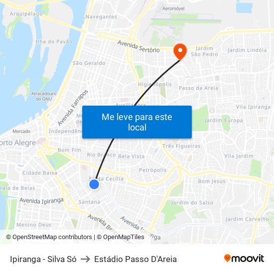 Ipiranga - Silva Só to Estádio Passo D'Areia map