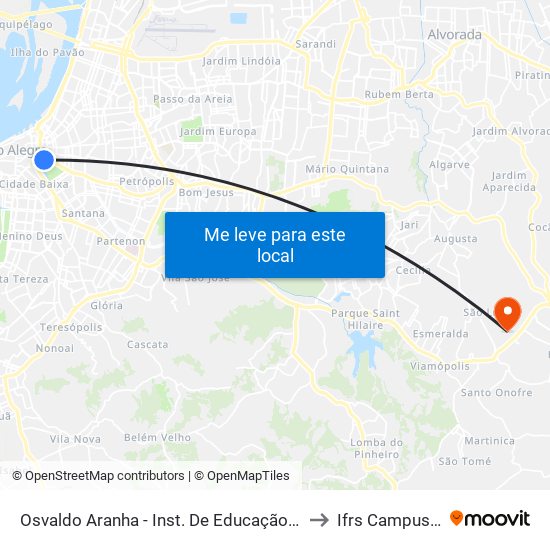 Osvaldo Aranha - Inst. De Educação (Fora Do Corredor) to Ifrs Campus Viamão map