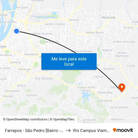 Farrapos - São Pedro [Bairro - B] to Ifrs Campus Viamão map
