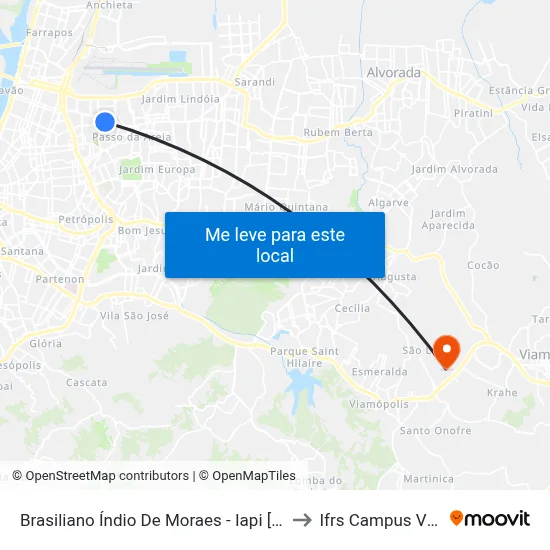 Brasiliano Índio De Moraes - Iapi [Bairro - Bc] to Ifrs Campus Viamão map
