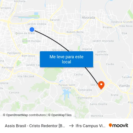 Assis Brasil - Cristo Redentor [Bairro - Bc] to Ifrs Campus Viamão map