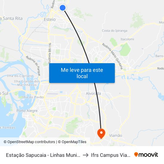 Estação Sapucaia - Linhas Municipais to Ifrs Campus Viamão map