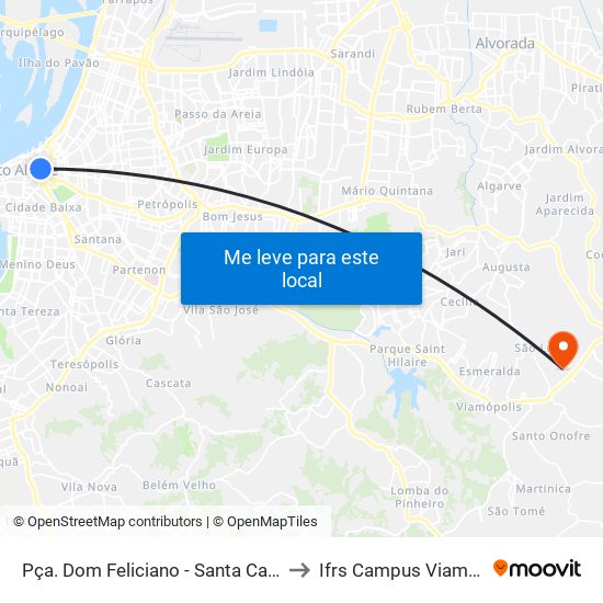 Pça. Dom Feliciano - Santa Casa to Ifrs Campus Viamão map