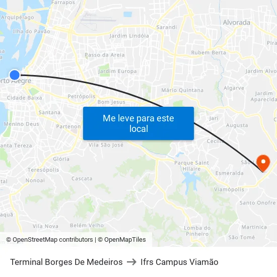 Terminal Borges De Medeiros to Ifrs Campus Viamão map