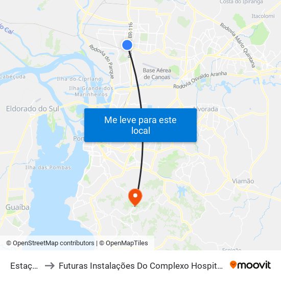 Estação Canoas to Futuras Instalações Do Complexo Hospitalar São Miguel (Antigo Hospital Parque Belém) map