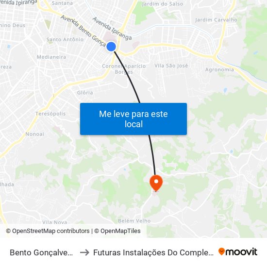 Bento Gonçalves - São Pedro (Fora Do Corredor) to Futuras Instalações Do Complexo Hospitalar São Miguel (Antigo Hospital Parque Belém) map