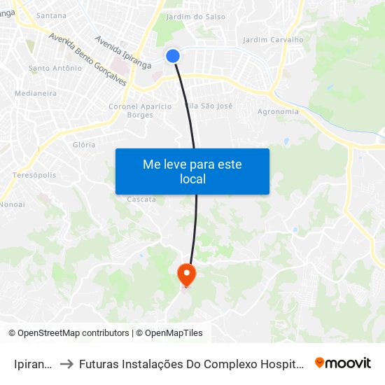 Ipiranga - Pucrs to Futuras Instalações Do Complexo Hospitalar São Miguel (Antigo Hospital Parque Belém) map