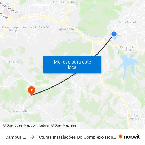 Campus Ufrgs - Terminal to Futuras Instalações Do Complexo Hospitalar São Miguel (Antigo Hospital Parque Belém) map