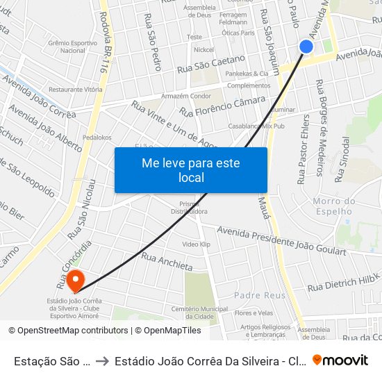 Estação São Leopoldo to Estádio João Corrêa Da Silveira - Clube Esportivo Aimoré map