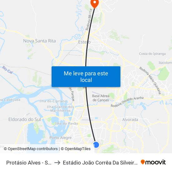 Protásio Alves - Saturnino De Brito to Estádio João Corrêa Da Silveira - Clube Esportivo Aimoré map