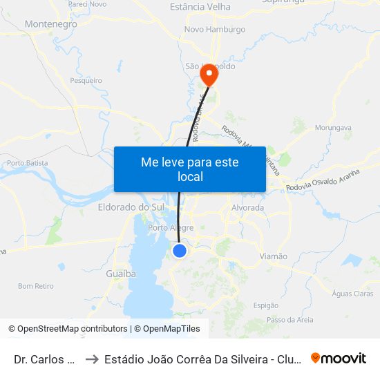 Dr. Carlos Barbosa to Estádio João Corrêa Da Silveira - Clube Esportivo Aimoré map