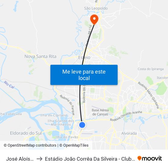 José Aloísio Filho to Estádio João Corrêa Da Silveira - Clube Esportivo Aimoré map