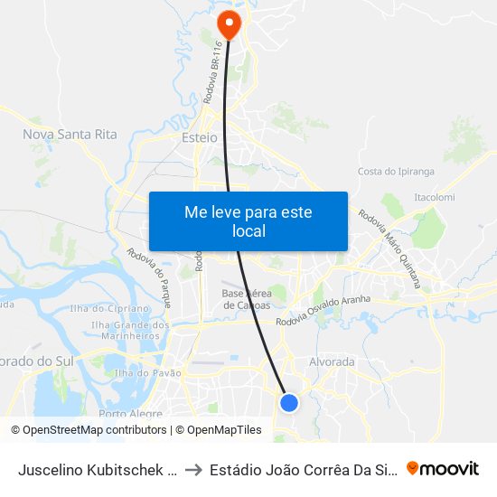 Juscelino Kubitschek De Oliveira - Praça México to Estádio João Corrêa Da Silveira - Clube Esportivo Aimoré map