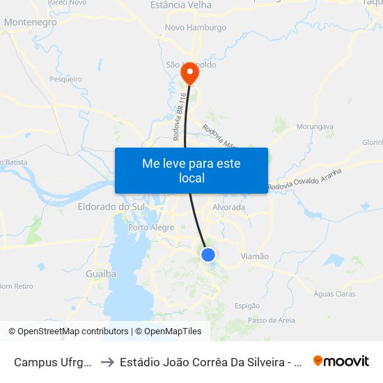 Campus Ufrgs - Terminal to Estádio João Corrêa Da Silveira - Clube Esportivo Aimoré map