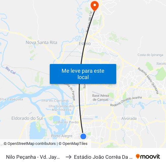 Nilo Peçanha - Vd. Jayme Caetano Braun (Piso Inferior) to Estádio João Corrêa Da Silveira - Clube Esportivo Aimoré map