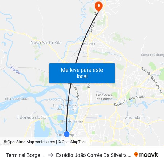 Terminal Borges De Medeiros to Estádio João Corrêa Da Silveira - Clube Esportivo Aimoré map