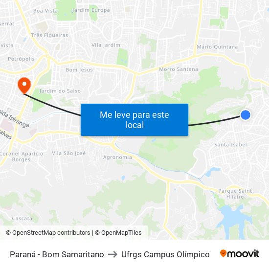 Paraná - Bom Samaritano to Ufrgs Campus Olímpico map