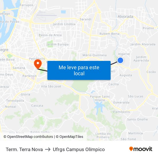 Term. Terra Nova to Ufrgs Campus Olímpico map