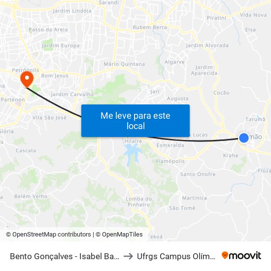 Bento Gonçalves - Isabel Bastos to Ufrgs Campus Olímpico map