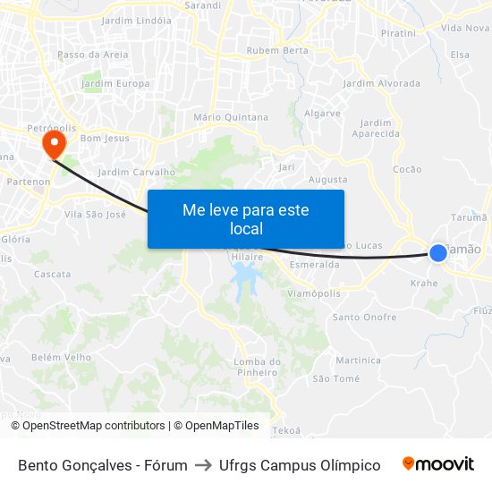 Bento Gonçalves - Fórum to Ufrgs Campus Olímpico map