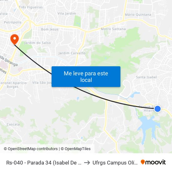 Rs-040 - Parada 34 (Isabel De Espanha) to Ufrgs Campus Olímpico map