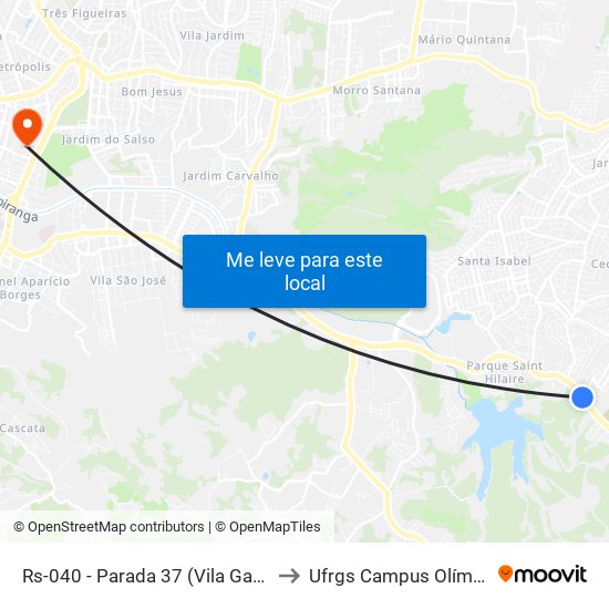 Rs-040 - Parada 37 (Vila Gaúcha) to Ufrgs Campus Olímpico map