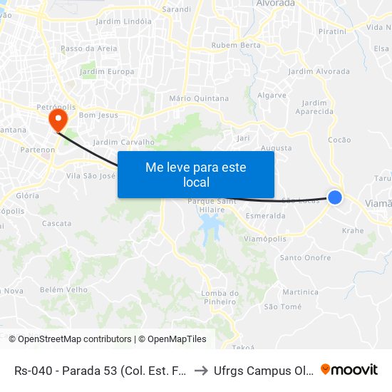 Rs-040 - Parada 53 (Col. Est. Farroupilha) to Ufrgs Campus Olímpico map