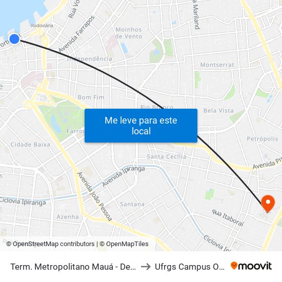 Term. Metropolitano Mauá - Desembarque to Ufrgs Campus Olímpico map