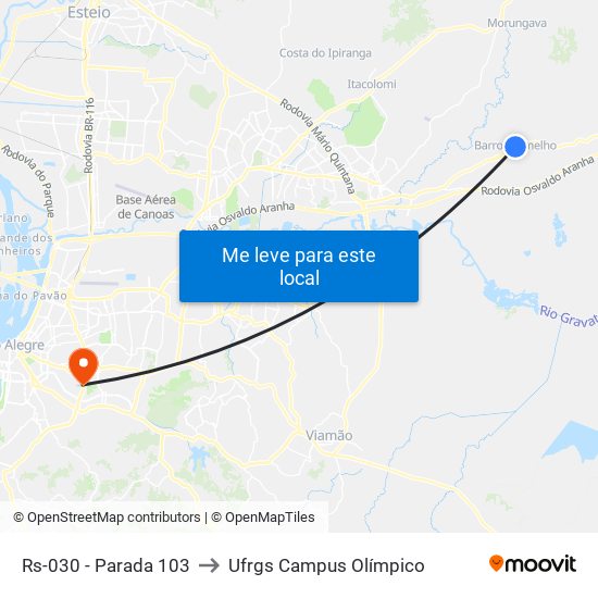 Rs-030 - Parada 103 to Ufrgs Campus Olímpico map