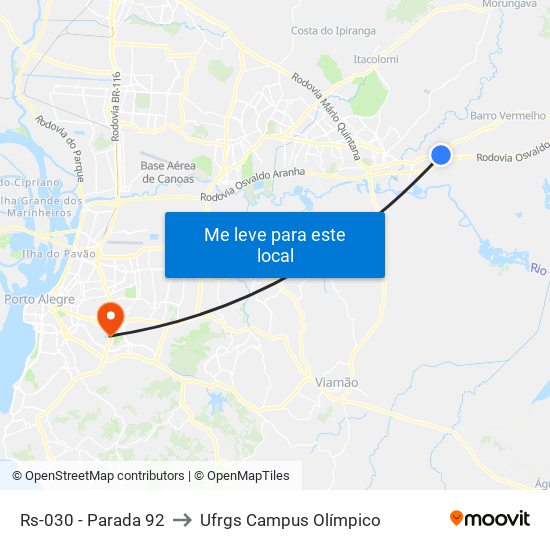 Rs-030 - Parada 92 to Ufrgs Campus Olímpico map