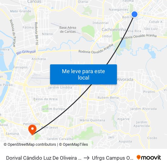 Dorival Cândido Luz De Oliveira - Parada 61 to Ufrgs Campus Olímpico map